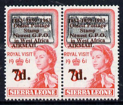Sierra Leone 1963 Postal Commemoration 7d on 3d pair, one stamp with 'dots between dates' error, unmounted mint  SG 279b, stamps on , stamps on  stamps on postal  varieties