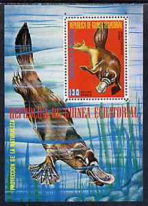 Equatorial Guinea 1974 Australian Animals perf m/sheet (Platypus) unmounted mint Mi BL 143, stamps on animals     platypus