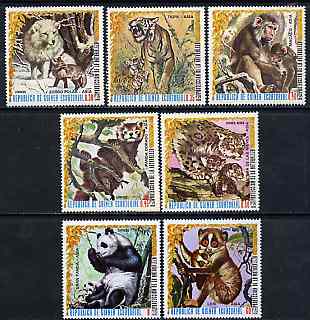 Equatorial Guinea 1976 Asian Animals perf set of 7 unmounted mint, Mi 938-44, stamps on animals, stamps on panda, stamps on apes, stamps on leopard, stamps on cats, stamps on tiger, stamps on tigers