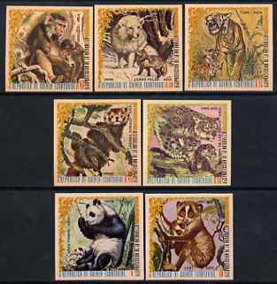 Equatorial Guinea 1976 Asian Animals imperf set of 7 (on cream paper) unmounted mint, Mi A938-44, stamps on animals     panda    apes     leopard    cats    tiger, stamps on tigers