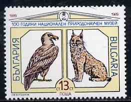 Bulgaria 1989 Centenary of Natural History Museum unmounted mint, SG 3627, Mi 3778*, stamps on animals    museums     birds     lynx    cats