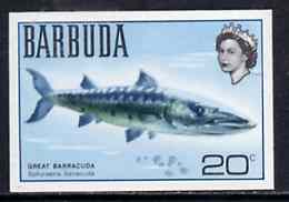 Barbuda 1968 imperf proof 20c (Barracuda) from the first QEII def set on ungummed paper, as SG 20a exceptionally rare, stamps on fish