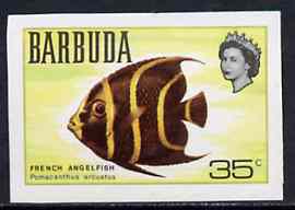 Barbuda 1968 imperf proof 35c (French Angelfish) from the first QEII def set on ungummed paper, as SG 22 exceptionally rare, stamps on fish
