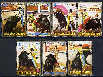 Equatorial Guinea 1975 Bull-Fighting perf set of 7 unmounted mint, Mi 579-85*, stamps on , stamps on  stamps on animals      bull     bovine