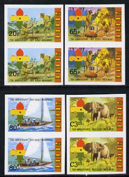Ghana 1982 75th Anniversary of Scouting set of 4 Imperf pairs from limited printing unmounted mint (as SG 991-4), stamps on scouts, stamps on elephant