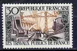 France 1957 French Public Works unmounted mint SG 1343*, stamps on civil engineering    cranes