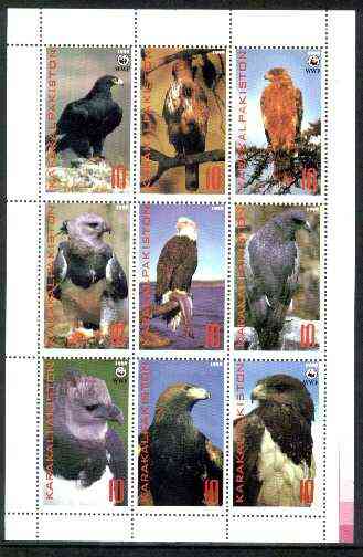 Karakalpakia Republic 1998 WWF - Birds of Prey perf sheetlet containing complete set of 9 unmounted mint, stamps on wwf    birds    birds of prey, stamps on  wwf , stamps on 