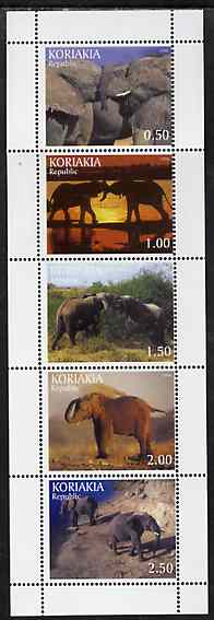 Koriakia Republic 1999 Elephants perf set of 5 complete unmounted mint, stamps on , stamps on  stamps on animals    elephants