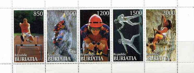 Buriatia Republic 1999 Sports & Pastimes perf sheetlet containing complete set of 5 unmounted mint, stamps on sport      hurdles      bicycles      fencing     rock-climbing