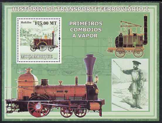 Mozambique 2009 History of Transport - Railways #01 perf m/sheet unmounted mint, stamps on railways, stamps on transport
