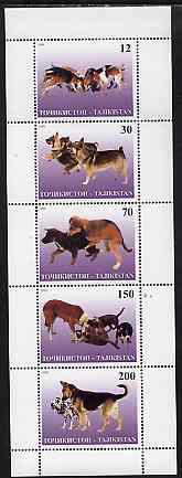 Tadjikistan 1998 Dogs perf sheetlet containing complete set of 5 unmounted mint, stamps on dogs