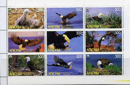 Abkhazia 1998 WWF - Eagles perf sheetlet containing complete set of 9 unmounted mint, stamps on birds    birds of prey    eagles, stamps on wwf, stamps on  wwf , stamps on 