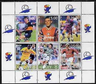 Adigey Republic 1999 France 98 Football Championships perf sheetlet containing complete set of 6 values unmounted mint, stamps on football, stamps on sport