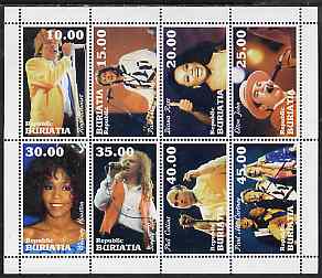 Buriatia Republic 1998 Pop Stars perf sheetlet containing complete set of 8 unmounted mint, stamps on music, stamps on pops, stamps on guitar