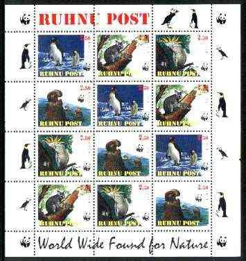 Estonia (Ruhnu) 1998 WWF - Wild Animals perf sheetlet containing complete set of 12 (3 sets of 4) unmounted mint, stamps on wwf     animals    penguins   , stamps on  wwf , stamps on puffins