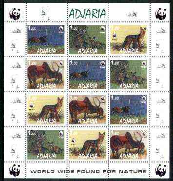 Adjaria 1998 WWF - Wild Animals & Birds perf sheetlet containing complete set of 12 (3 sets of 4) unmounted mint, stamps on wwf     animals    fox    , stamps on  fox , stamps on foxes, stamps on  , stamps on  wwf , stamps on 
