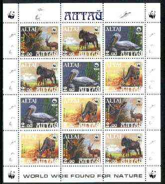 Altaj Republic 1998 WWF - Wild Animals & Birds perf sheetlet containing complete set of 12 (3 sets of 4) unmounted mint, stamps on wwf, stamps on animals, stamps on deer, stamps on  wwf , stamps on 