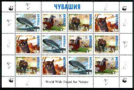 Chuvashia Republic 1998 WWF - Wild Animals perf sheetlet containing complete set of 12 (3 sets of 4) unmounted mint, stamps on wwf, stamps on animals, stamps on whales, stamps on  wwf , stamps on 