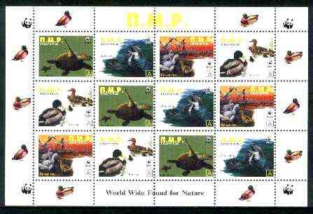 Dnister Moldavian Republic (NMP) 1998 WWF - Wild Animals & Birds perf sheetlet containing complete set of 12 (3 sets of 4) unmounted mint, stamps on animals, stamps on turtles, stamps on dolphins, stamps on whales, stamps on  wwf , stamps on 
