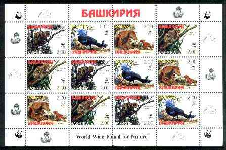 Bashkortostan 1998 WWF - Wild Animals & Birds perf sheetlet containing complete set of 12 (3 sets of 4) unmounted mint, stamps on wwf, stamps on animals, stamps on birds  , stamps on  wwf , stamps on 