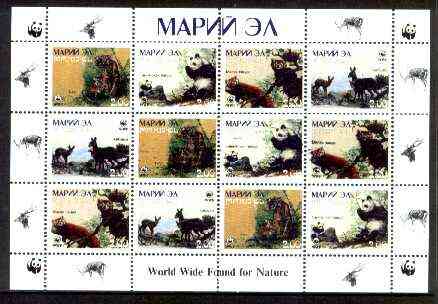 Marij El Republic 1998 WWF - Wild Animals perf sheetlet containing complete set of 12 (3 sets of 4) unmounted mint, stamps on wwf     animals     pandas, stamps on  wwf , stamps on 