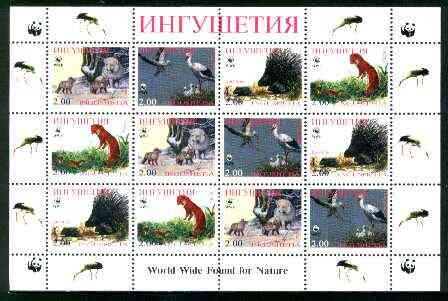 Ingushetia Republic 1998 WWF - Wild Animals & Birds perf sheetlet containing complete set of 12 (3 sets of 4) unmounted mint, stamps on wwf     animals       birds, stamps on  wwf , stamps on 