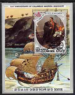 North Korea 1988 500th Anniversary of Discovery of America by Columbus m/sheet cto used, SG MS N2757, stamps on , stamps on  stamps on ships    explorers    columbus