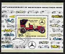 North Korea 1986 60th Anniversary of Mercedes-Benz m/sheet fine cto used, SG MS N2593, stamps on cars     mercedes