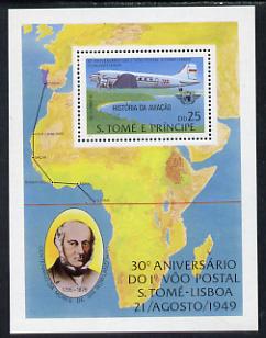 St Thomas & Prince Islands 1979 Rowland Hill (Dakota DC-3) perf m/sheet unmounted mint, stamps on aviation, stamps on maps, stamps on postal, stamps on rowland hill, stamps on douglas, stamps on dc