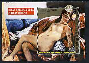 Equatorial Guinea 1973 Paintings of Nudes perf m/sheet (Delacroix) very fine cto used, Mi BL 74, stamps on arts, stamps on nudes, stamps on delacroix