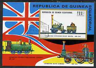 Equatorial Guinea 1972 Locomotives imperf m/sheet (Rocket) very fine cto used, stamps on railways