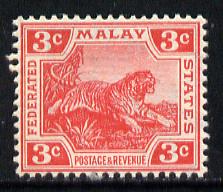 Malaya - Federated Malay States 1904 Tiger 3c carmine unmounted mint, SG 34, stamps on animals, stamps on cats, stamps on tigers, stamps on  ke7 , stamps on 