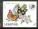 Lesotho 1984 Butterflies Diadem Butterfly 1m value imperf proof with background colour omitted, stamps on butterflies