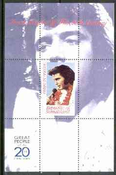 Somaliland 1999 Great People of the 20th Century - Elvis Presley perf souvenir sheet unmounted mint, stamps on films    entertainments       elvis      music     , stamps on millennium