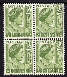 Australia 1950-52 Queen Elizabeth 2d coil block of 4 unmounted mint SG 237b, stamps on royalty , stamps on  kg6 , stamps on queen mother