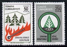 Turkey 1977 Forest Conservation unmounted mint set of 2, SG 2607-08*, stamps on , stamps on  stamps on fire, stamps on  stamps on trees