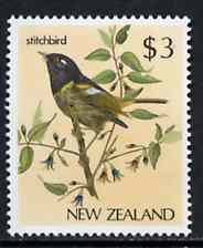 New Zealand 1982-89 Stitchbird $3 from Native Birds def set unmounted mint, SG 1294*, stamps on birds, stamps on stitchbird