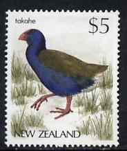 New Zealand 1982-89 Takahe $5 from Native Birds def set unmounted mint, SG 1296*, stamps on birds, stamps on takahe