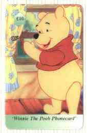Telephone Card - Winnie the Pooh £10 'phone card #06 showing Pooh standing at window with Bee, stamps on bears, stamps on honey, stamps on bees, stamps on children, stamps on insects, stamps on literature