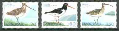 Faroe Islands 1977 Birds (Snipe, Oystercatcher & Whimbrel) set of 3 unmounted mint, SG 27-29*, stamps on birds      snipe     oyster catcher     whimbrel