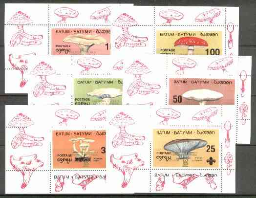 Batum 1998 World Scout Jamboree, Chile optd on set of 6 individual Fungi sheetlets (perf) unmounted mint, stamps on fungi  scouts