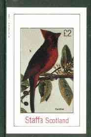 Staffa 1982 Cardinal Bird imperf deluxe sheet (Â£2 value), stamps on birds     