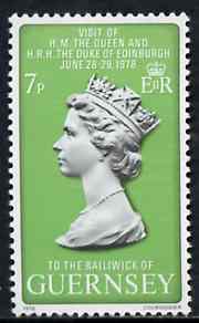 Guernsey 1978 Royal Visit 7p unmounted mint, SG 168, stamps on royalty, stamps on royal visit