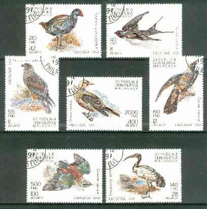 Malagasy Republic 1991 Birds perf set of 7 fine cto used*, stamps on birds     