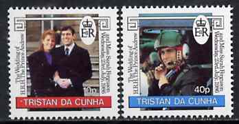 Tristan da Cunha 1986 Royal Wedding set of 2 unmounted mint, SG 415-16, stamps on royalty, stamps on andrew & fergie, stamps on helicopters