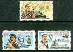 New Zealand 1968 Armed Forces set of 3 unmounted mint, SG 884-86*, stamps on militaria, stamps on tanks, stamps on ships, stamps on aviation