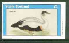 Staffa 1982 Birds #60 (Eider Duck) imperf souvenir sheet (Â£1 value) unmounted mint, stamps on birds, stamps on ducks