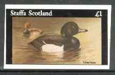 Staffa 1982 Birds #61 (Tufted Duck) imperf souvenir sheet (Â£1 value) unmounted mint, stamps on birds      