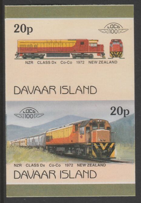 Davaar Island 1983 Locomotives #2 NZR Class Dx Co-Co loco 20p imperf se-tenant pair unmounted mint, stamps on railways