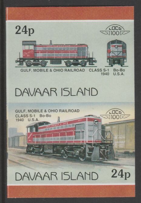 Davaar Island 1983 Locomotives #2 Gulf, Mobile & Ohio Class S-1 loco 24p imperf se-tenant pair unmounted mint, stamps on railways
